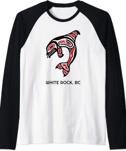 White Rock BC Canada Native Fishermen Orca Killer Whales Art Raglan Baseball Tee