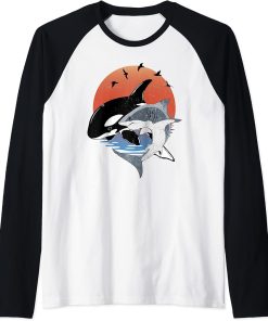 Cute Orca Whale and Shark Samoa Polynesia Raglan Baseball Tee