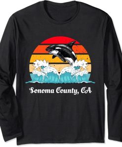 Vintage Sonoma County CA Distressed Orca Killer Whale Art Long Sleeve T-Shirt